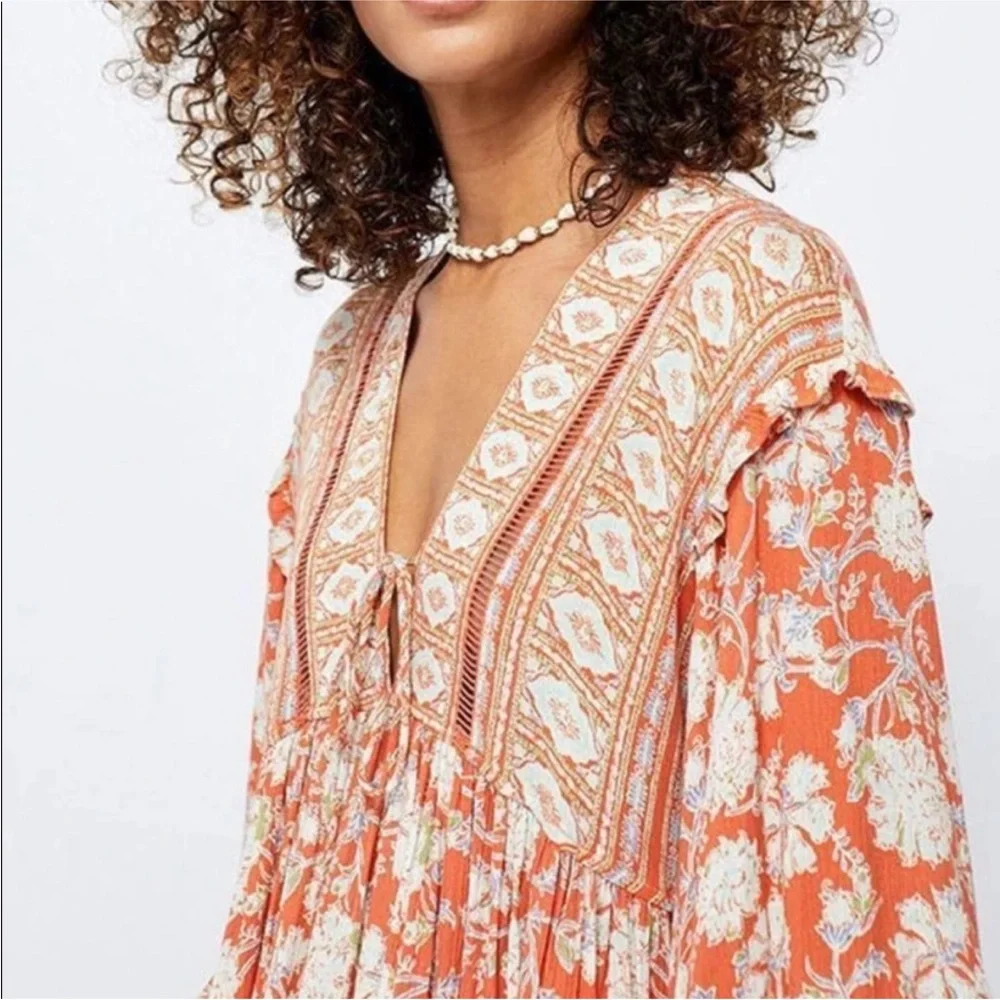 Free People orange moonlight dance tunic top sz